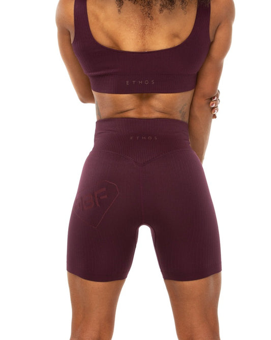 Tone on Tone Ribbed Shorts - Plum